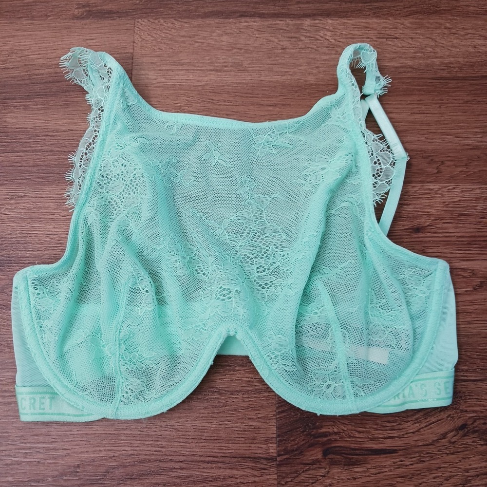 NEW Victorias Secret‎ 32DD Unlined Bralette Aqua Floral Lace High Neck Monowire